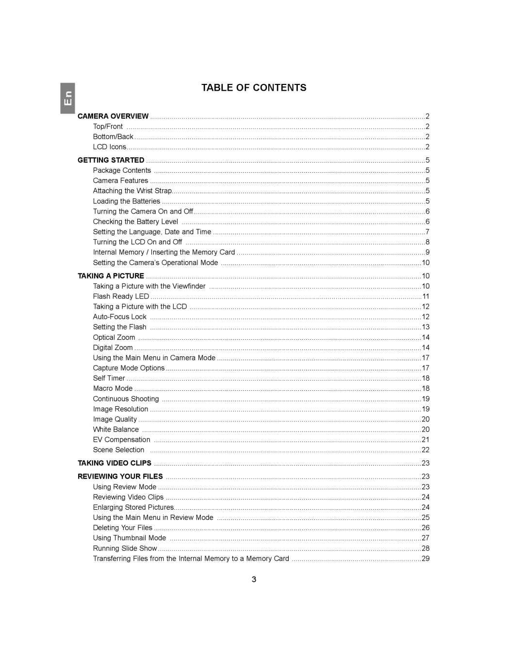 Concord Camera 4360Z manual Table of Contents 