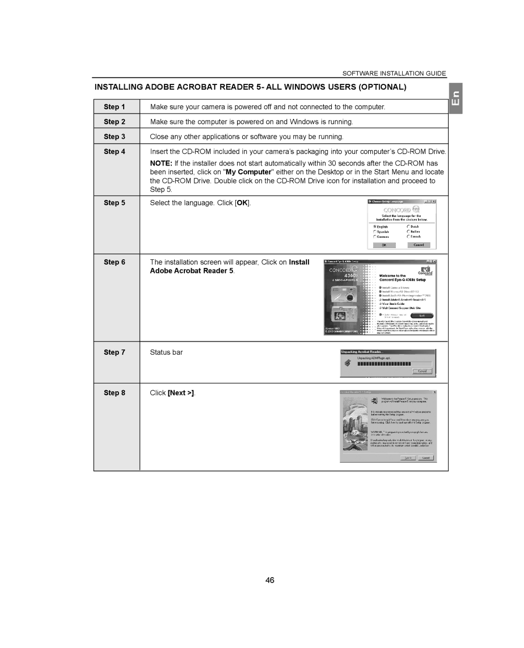 Concord Camera 4360Z manual Adobe Acrobat Reader 