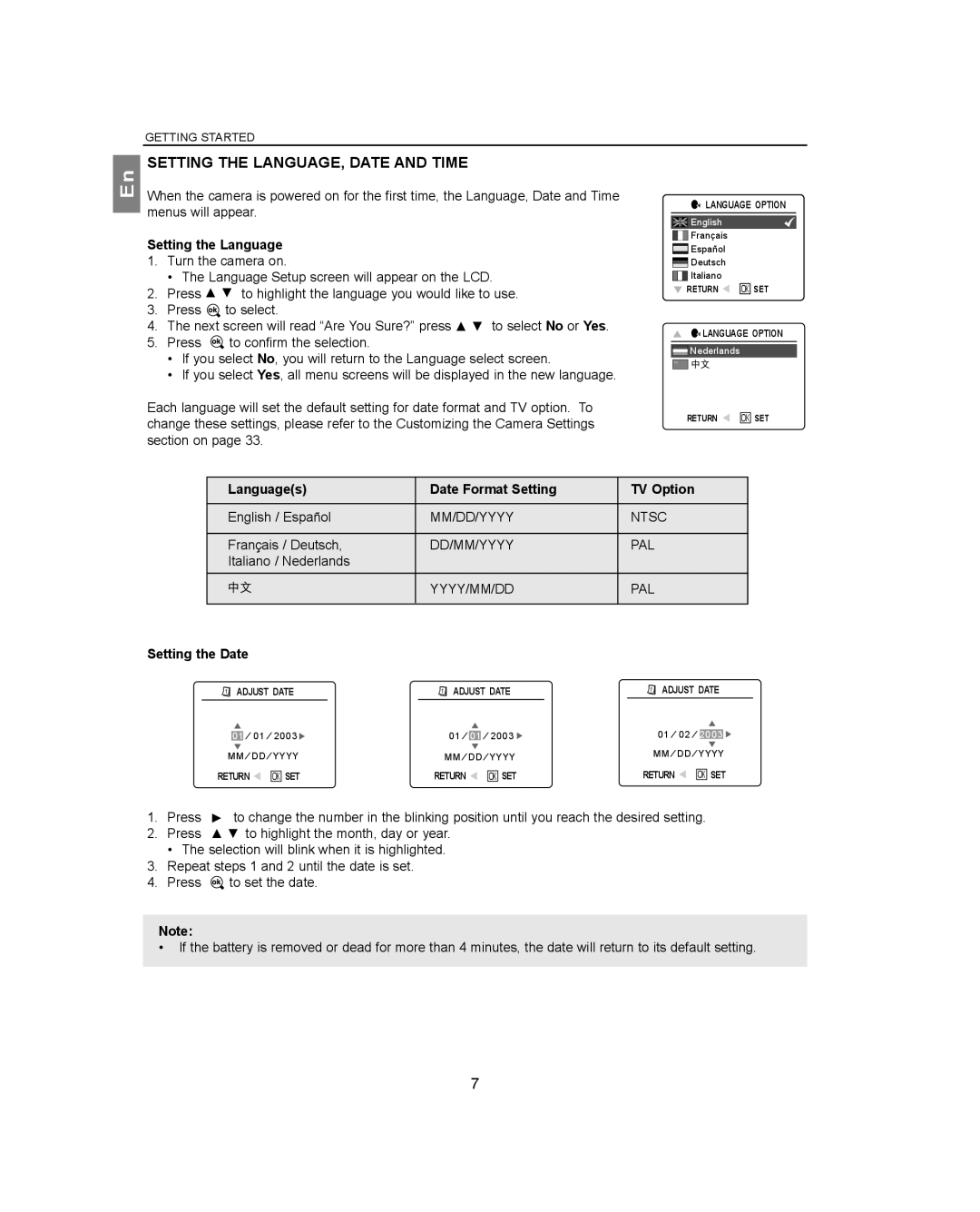 Concord Camera 4360Z manual Setting the LANGUAGE, Date and Time 