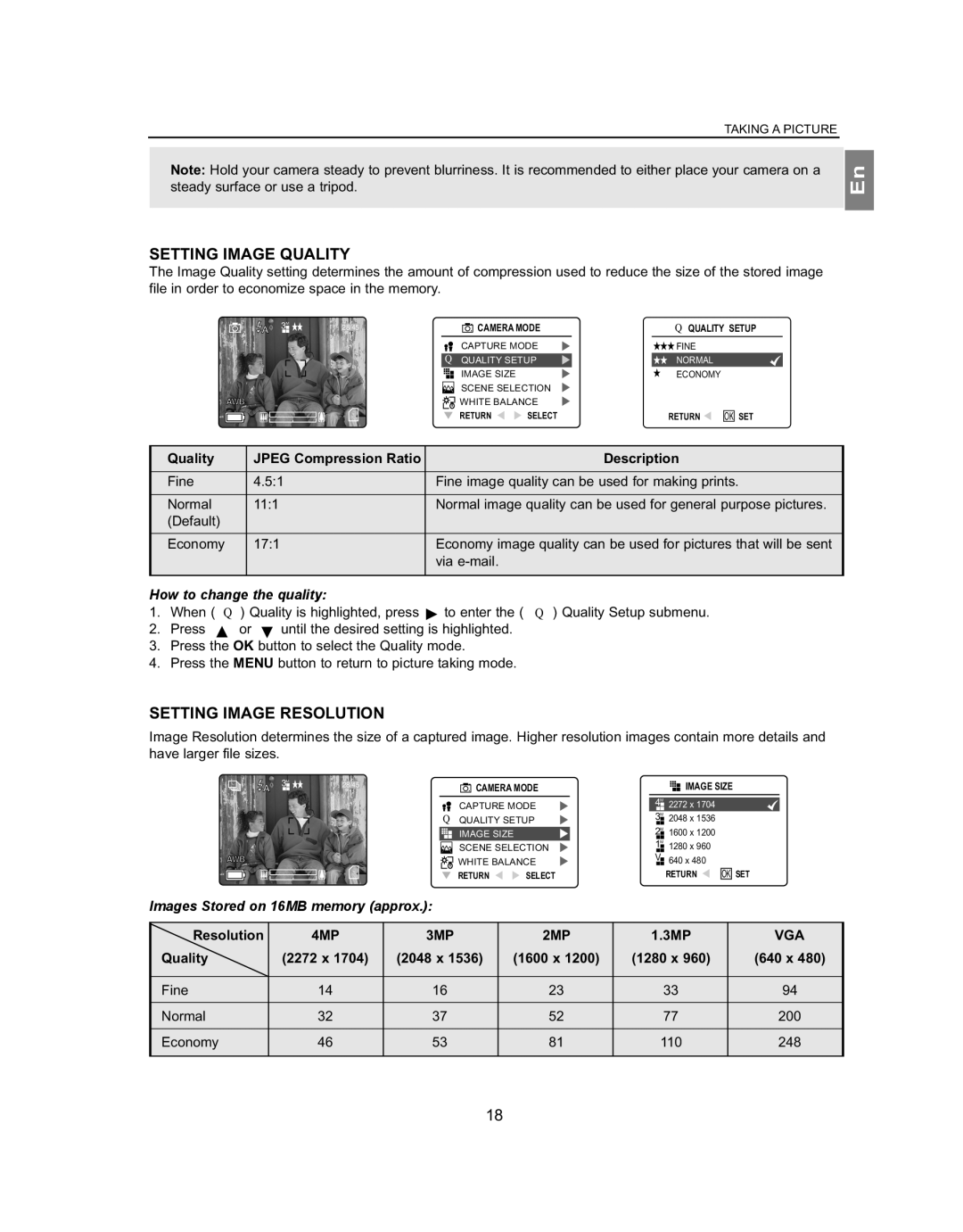 Concord Camera 4363z manual Setting Image Quality, Setting Image Resolution, How to change the quality 