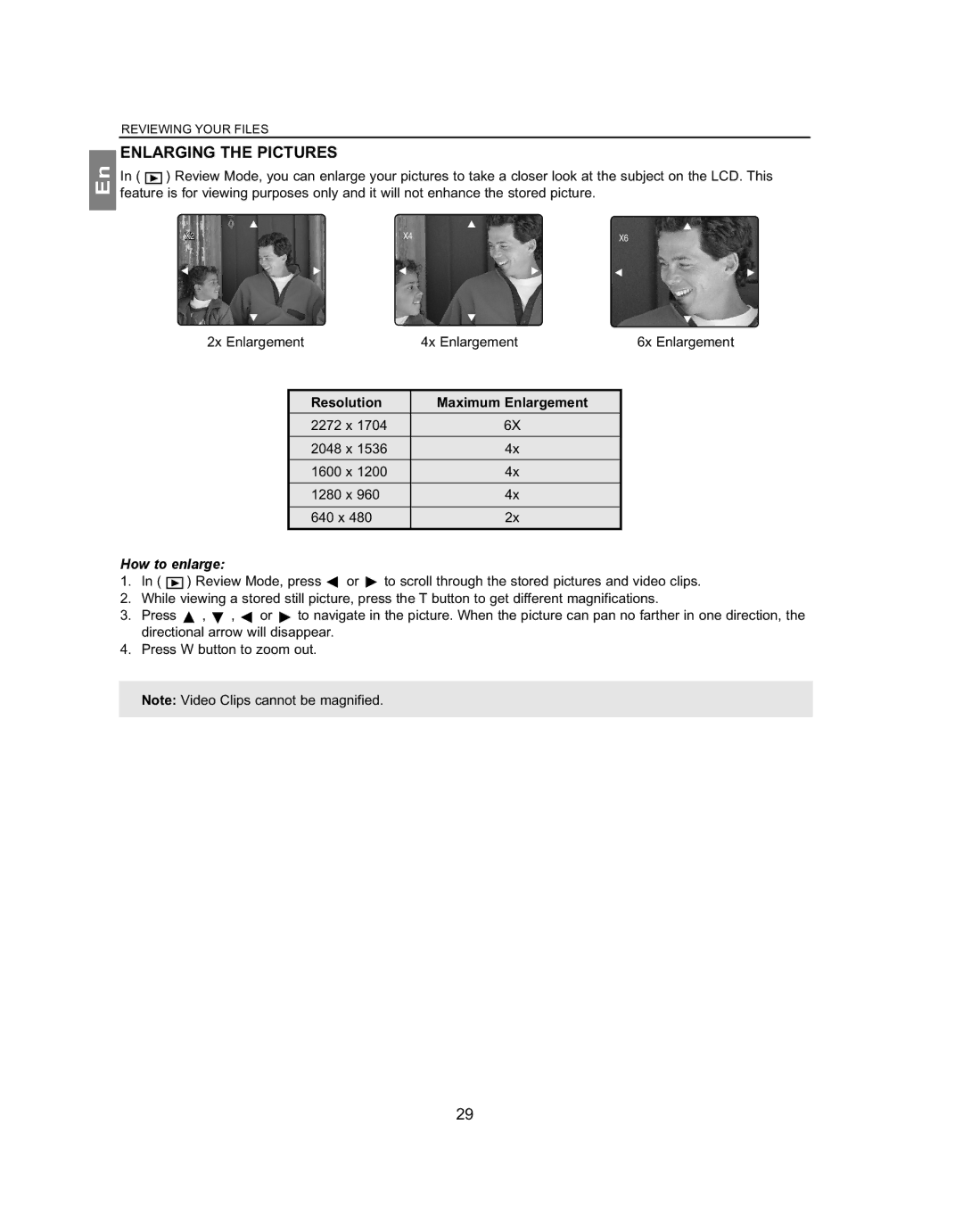 Concord Camera 4363z manual Enlarging the Pictures, Resolution Maximum Enlargement, How to enlarge 