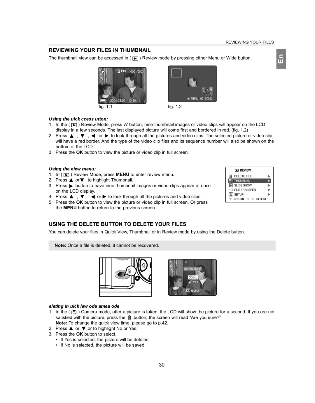 Concord Camera 4363z manual Reviewing Your Files in Thumbnail, Using the Delete Button to Delete Your Files 