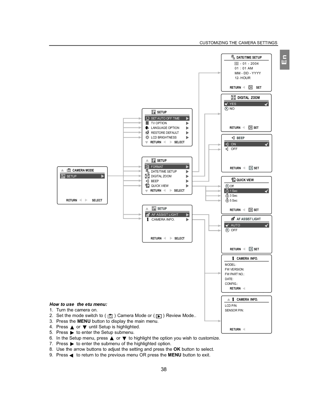 Concord Camera 4363z manual How to use the Setup menu 