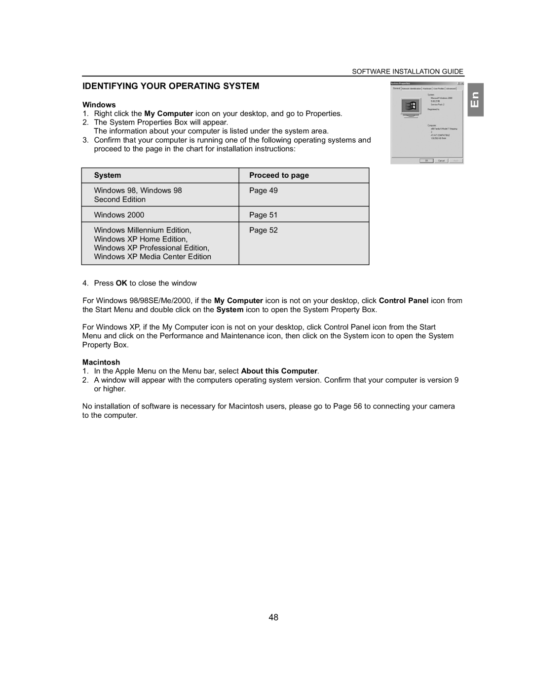 Concord Camera 4363z manual Identifying Your Operating System, System Proceed to 