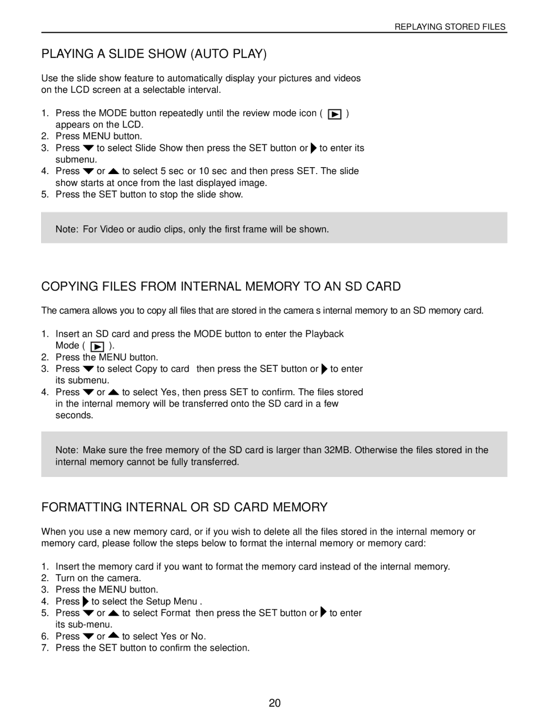 Concord Camera 5040 manual Playing a Slide Show Auto Play, Copying Files from Internal Memory to AN SD Card 