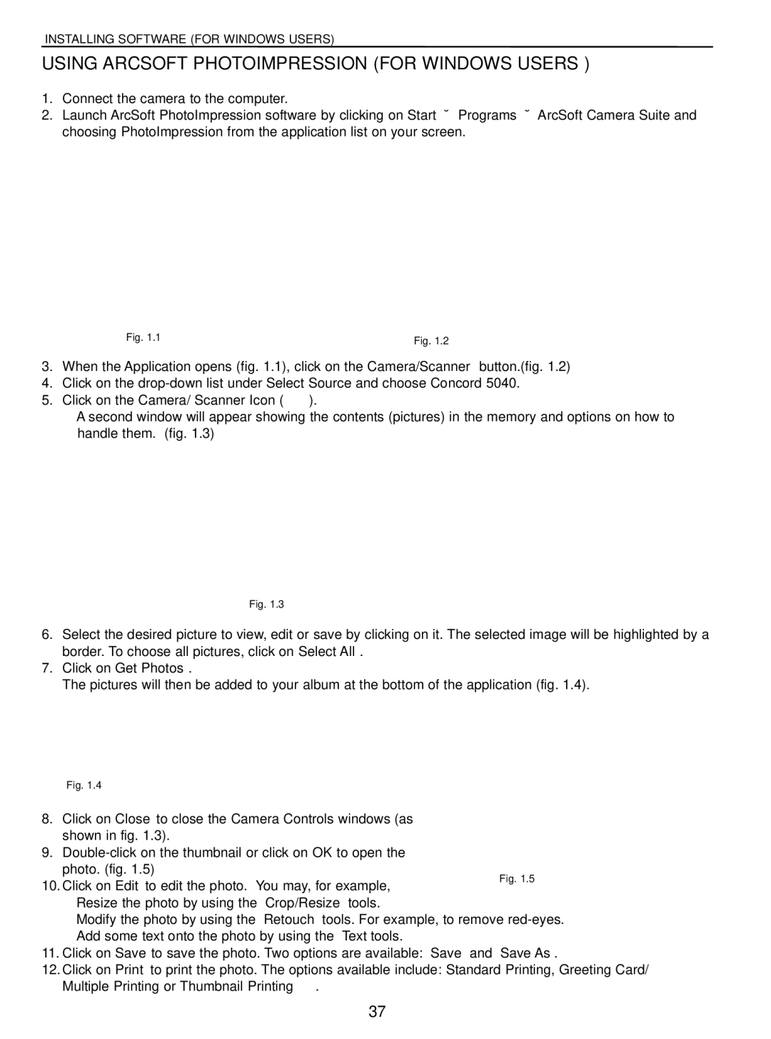 Concord Camera 5040 manual Using Arcsoft Photoimpression for Windows Users 