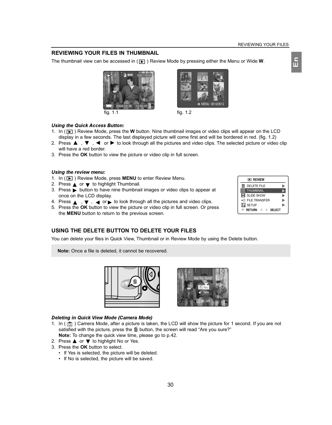 Concord Camera 5062AF, 4062AF manual Reviewing Your Files in Thumbnail, Using the Delete Button to Delete Your Files 