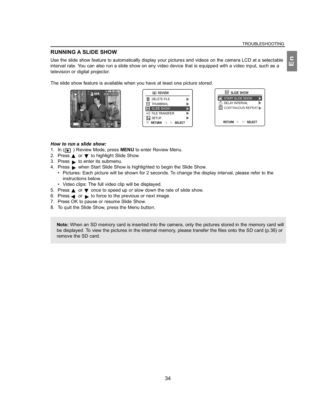 Concord Camera 5062AF, 4062AF manual Running a Slide Show, How to run a slide show 