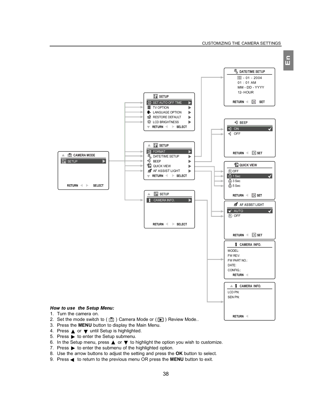 Concord Camera 5062AF, 4062AF manual How to use the Setup Menu 