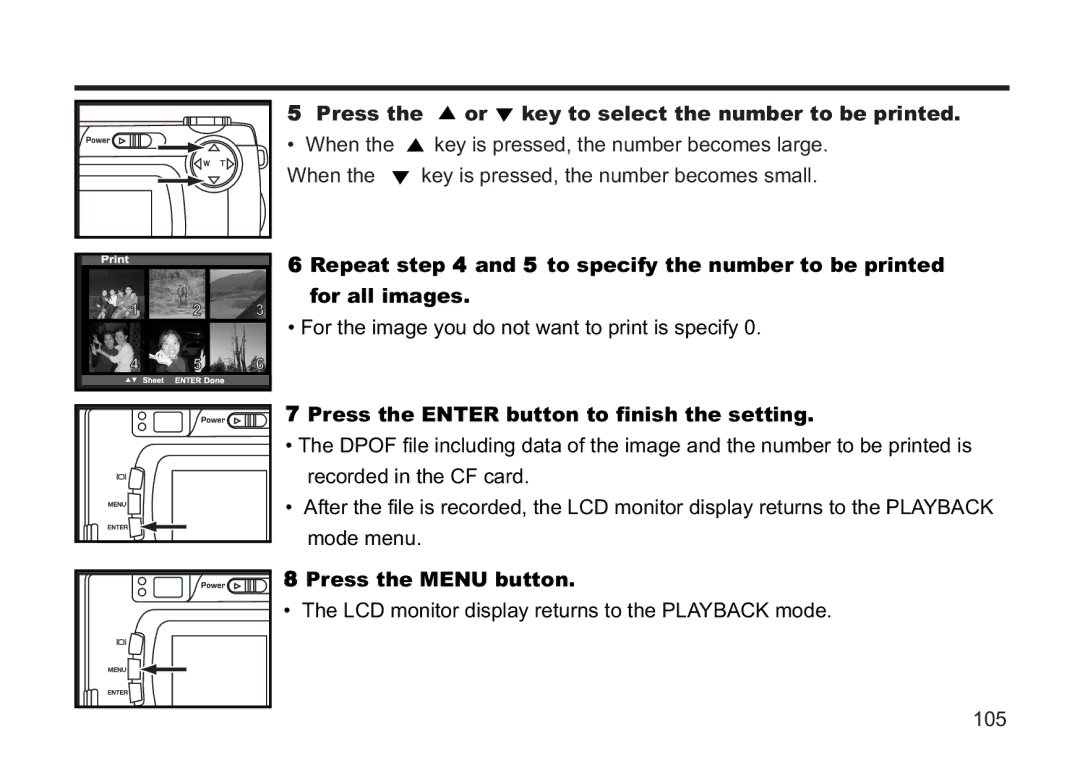 Concord Camera 5330z Press the or key to select the number to be printed, Press the Enter button to finish the setting 