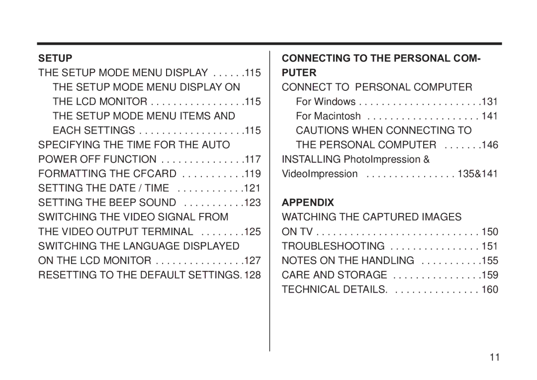 Concord Camera 5330z manual Setup, Connecting to the Personal COM Puter, Appendix 