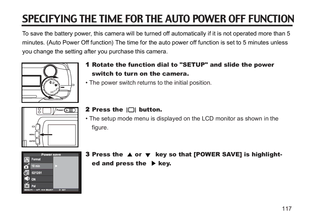 Concord Camera 5330z manual Specifying the Time for the Auto Power OFF Function, Press the button 