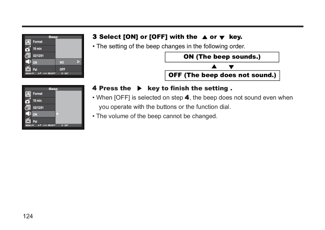 Concord Camera 5330z manual Select on or OFF with the or key 