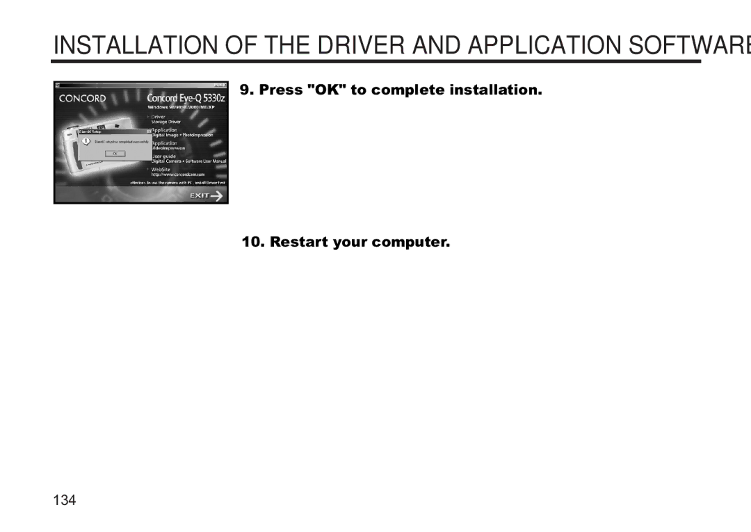 Concord Camera 5330z manual Press OK to complete installation Restart your computer 