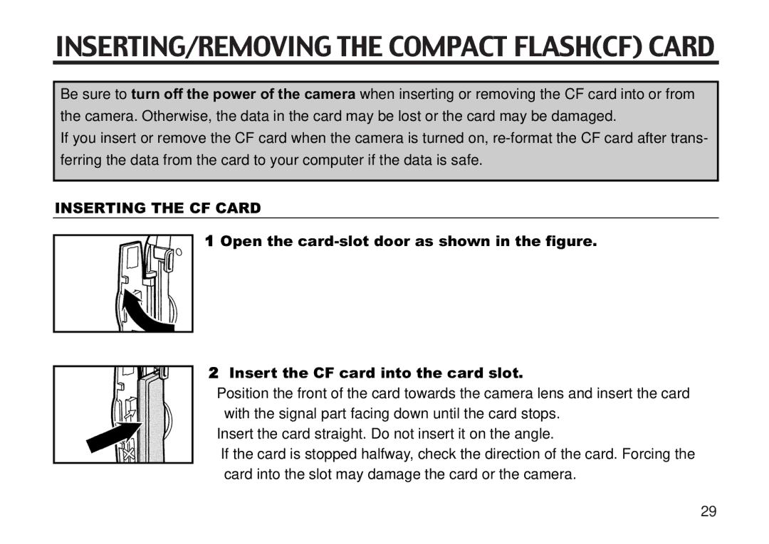 Concord Camera 5330z manual INSERTING/REMOVING the Compact Flashcf Card, Inserting the CF Card 