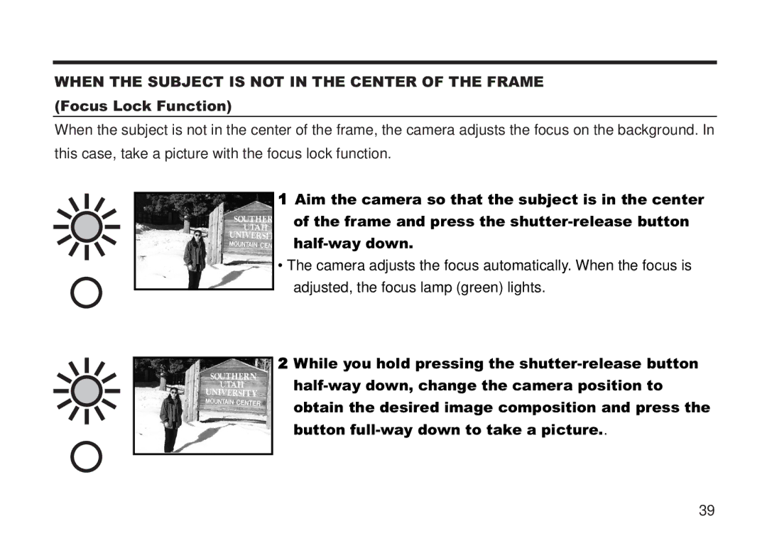 Concord Camera 5330z manual When the Subject is not in the Center of the Frame, Focus Lock Function 