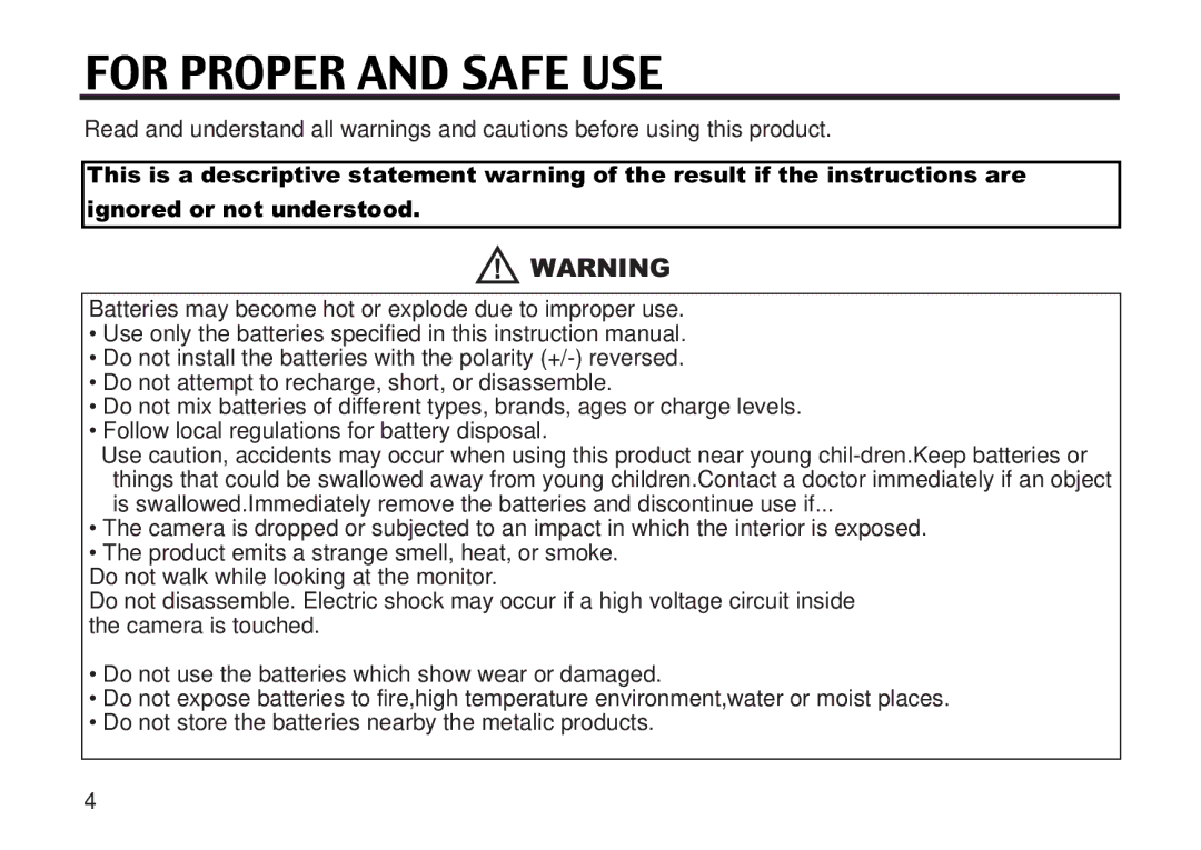 Concord Camera 5330z manual For Proper and Safe USE 