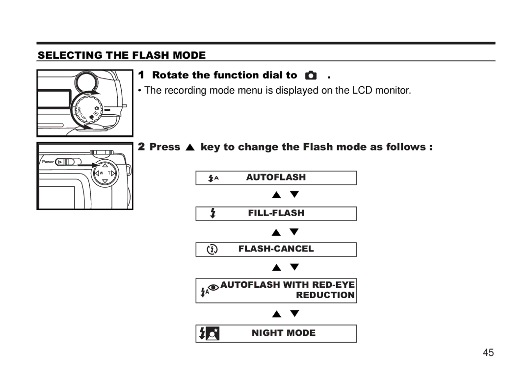 Concord Camera 5330z manual Selecting the Flash Mode, Press key to change the Flash mode as follows 