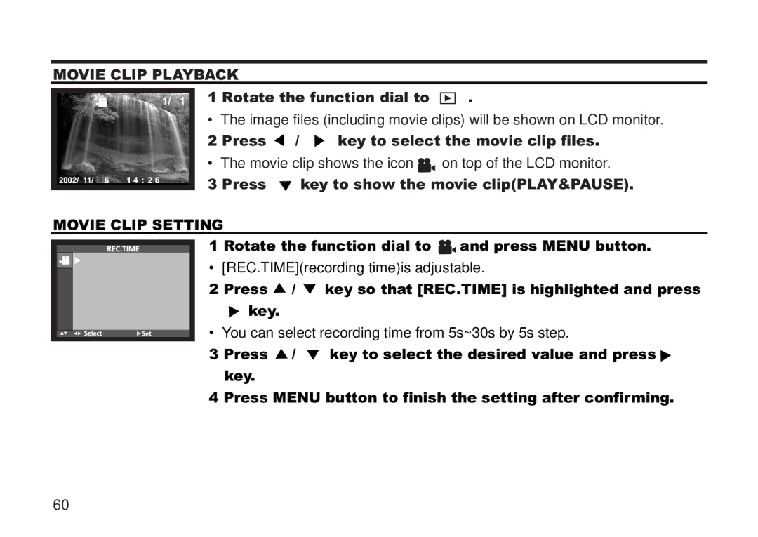 Concord Camera 5330z manual Movie Clip Playback, Movie Clip Setting 