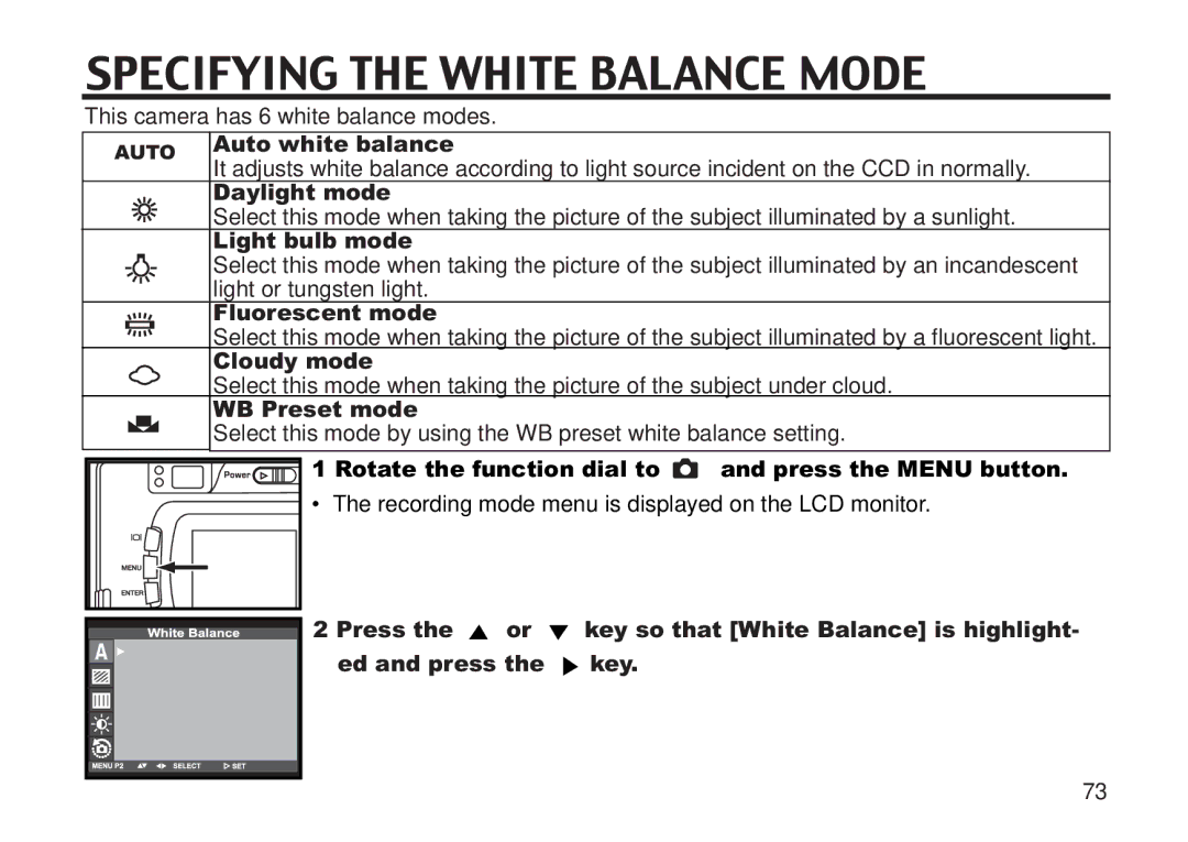 Concord Camera 5330z manual Specifying the White Balance Mode 