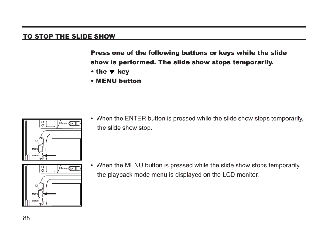 Concord Camera 5330z manual To Stop the Slide Show, Key Menu button 