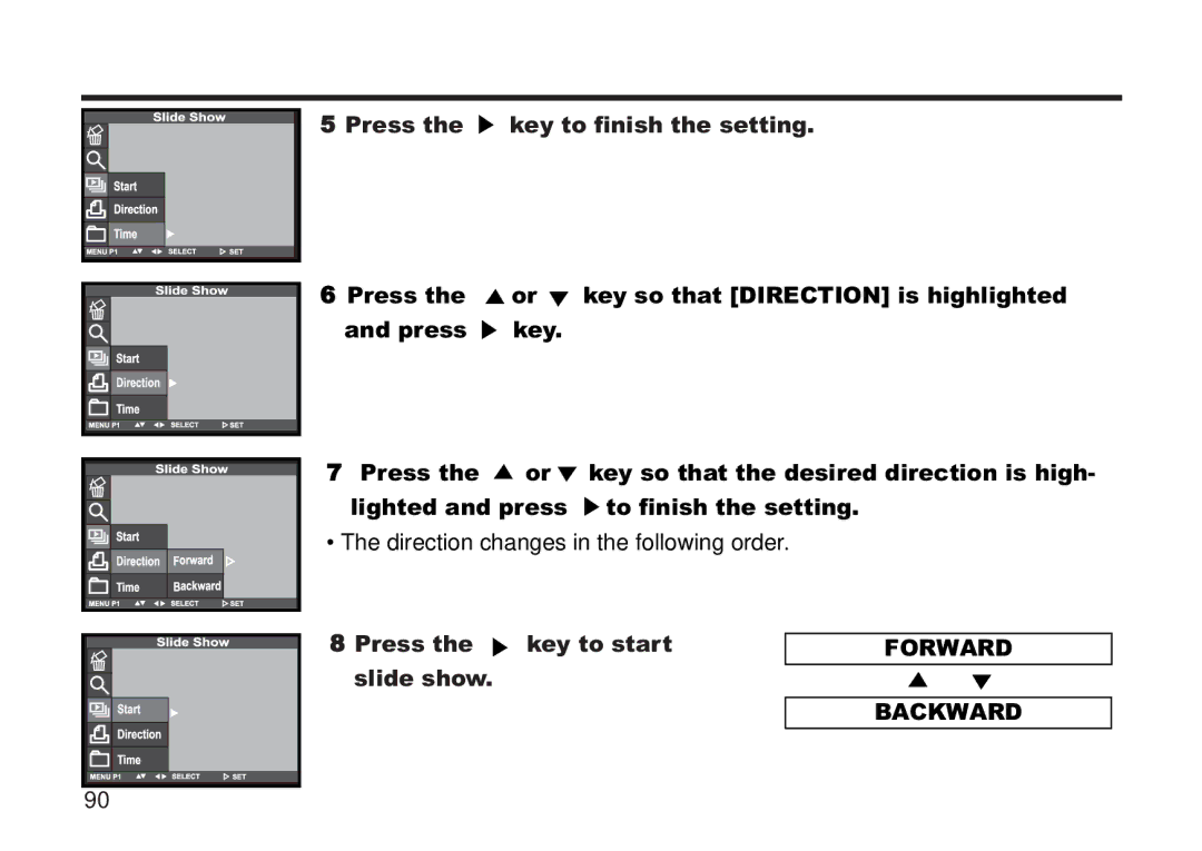 Concord Camera 5330z manual Press the key to start slide show, Forward Backward 