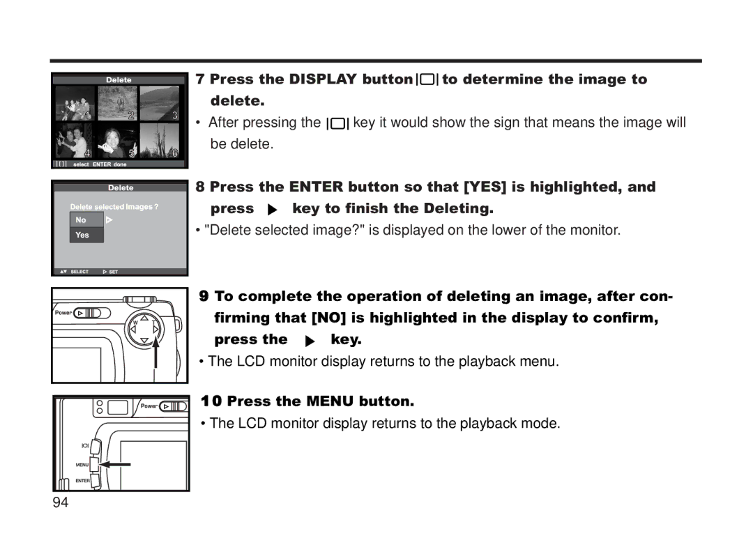 Concord Camera 5330z manual Press the Display button to determine the image to Delete, Press the key 