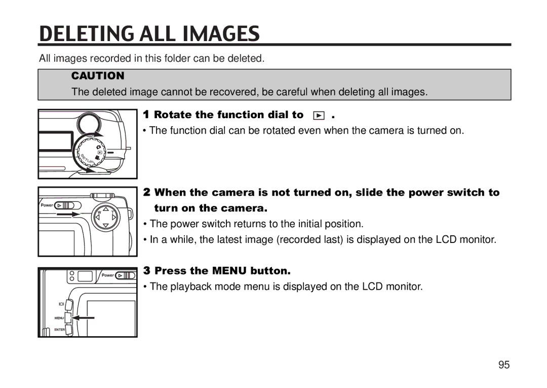 Concord Camera 5330z manual Deleting ALL Images, Rotate the function dial to 