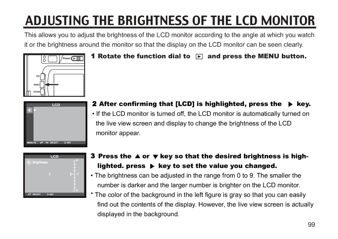 Concord Camera 5330z manual Adjusting the Brightness of the LCD Monitor 