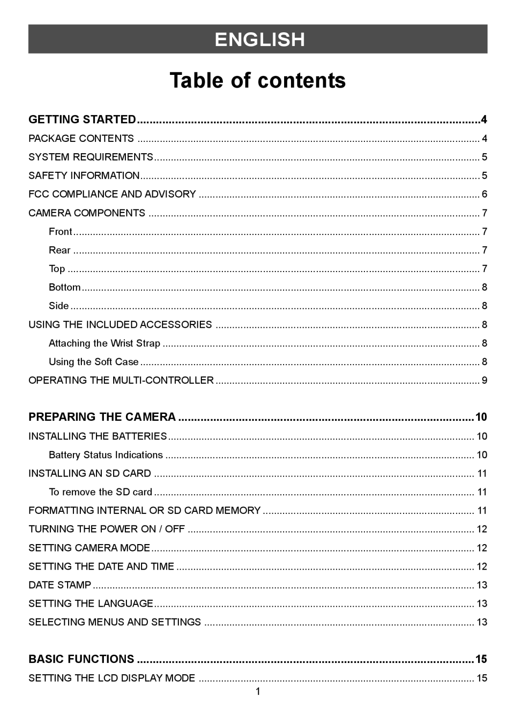 Concord Camera 5340z manual Table of contents 