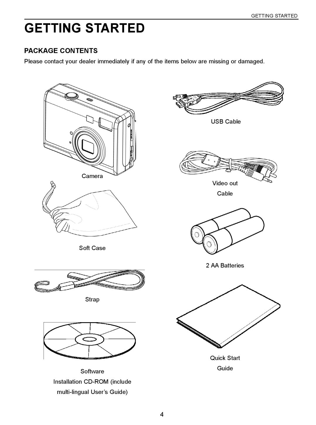 Concord Camera 5340z manual Getting Started, Package Contents 