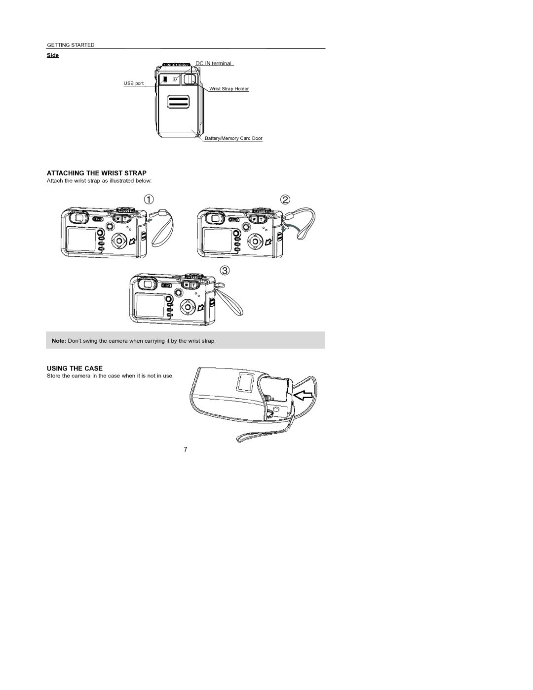 Concord Camera 6340z manual Attaching the Wrist Strap, Using the Case, Side 