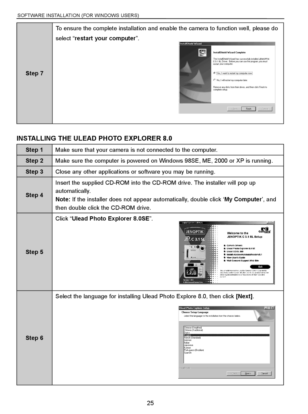 Concord Camera C 3.1 SL manual Installing the Ulead Photo Explorer, Click Ulead Photo Explorer 8.0SE 