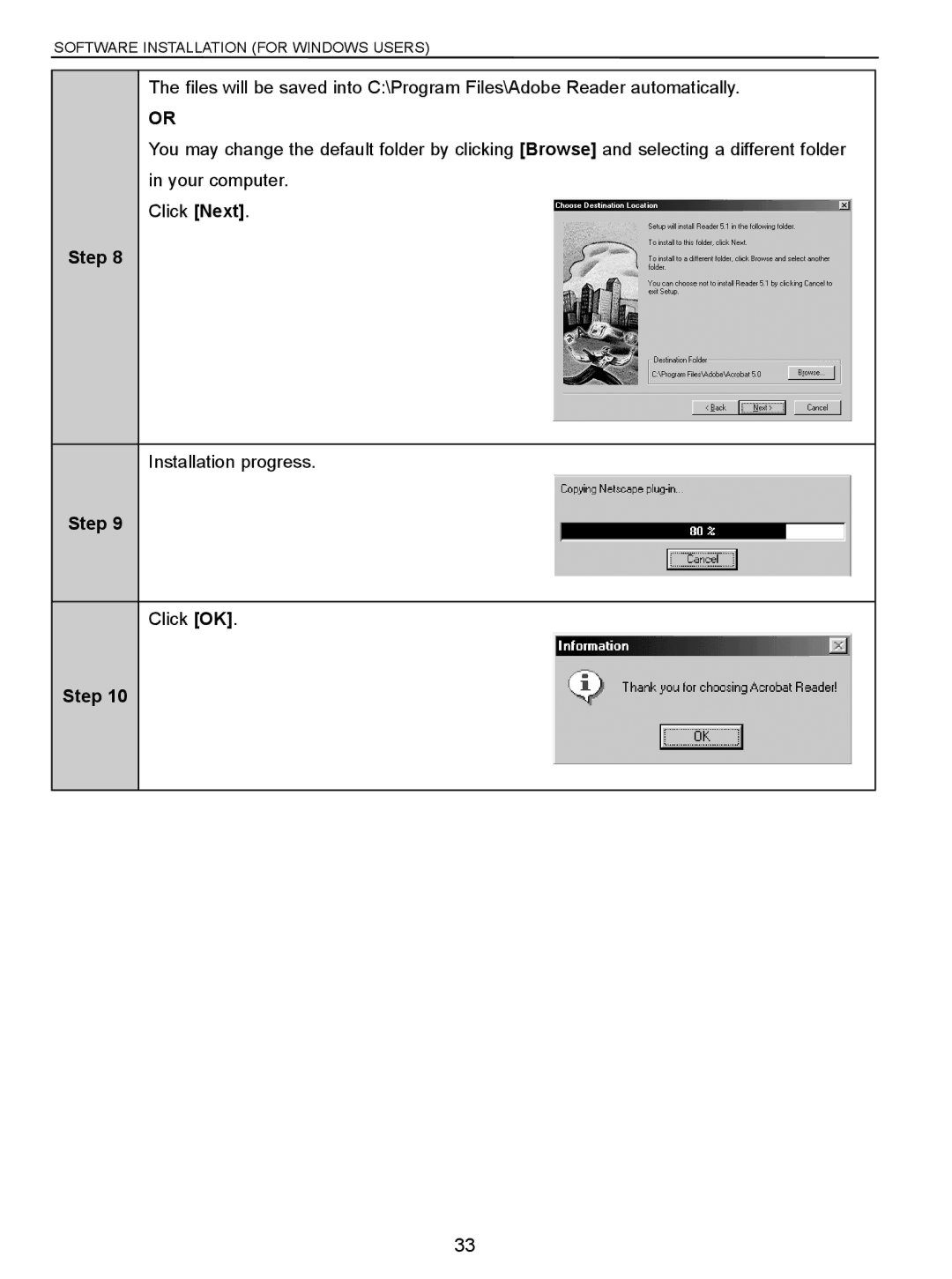 Concord Camera C 3.1 SL manual Installation progress Click OK 