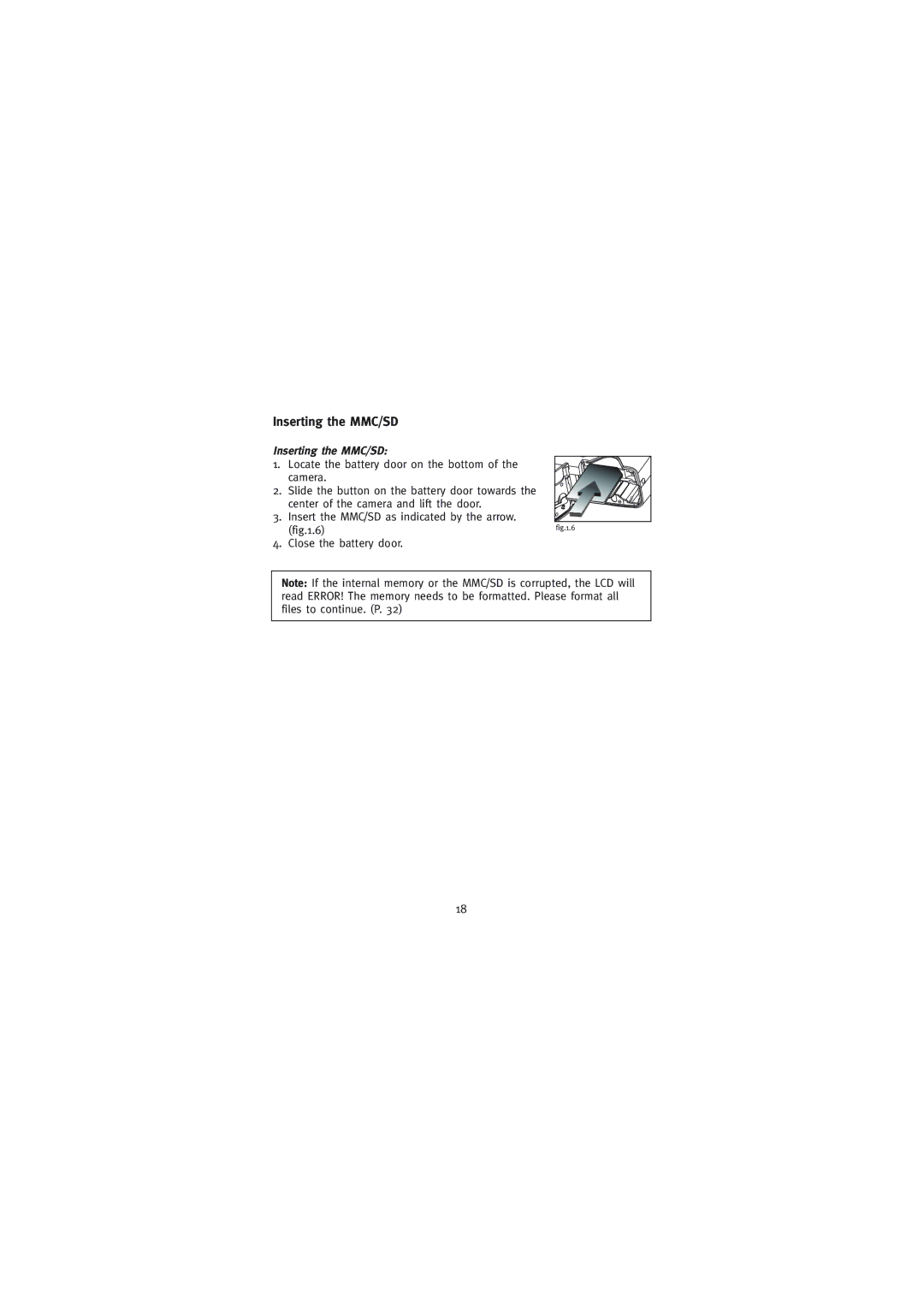 Concord Camera Duo 2000 manual Inserting the MMC/SD 