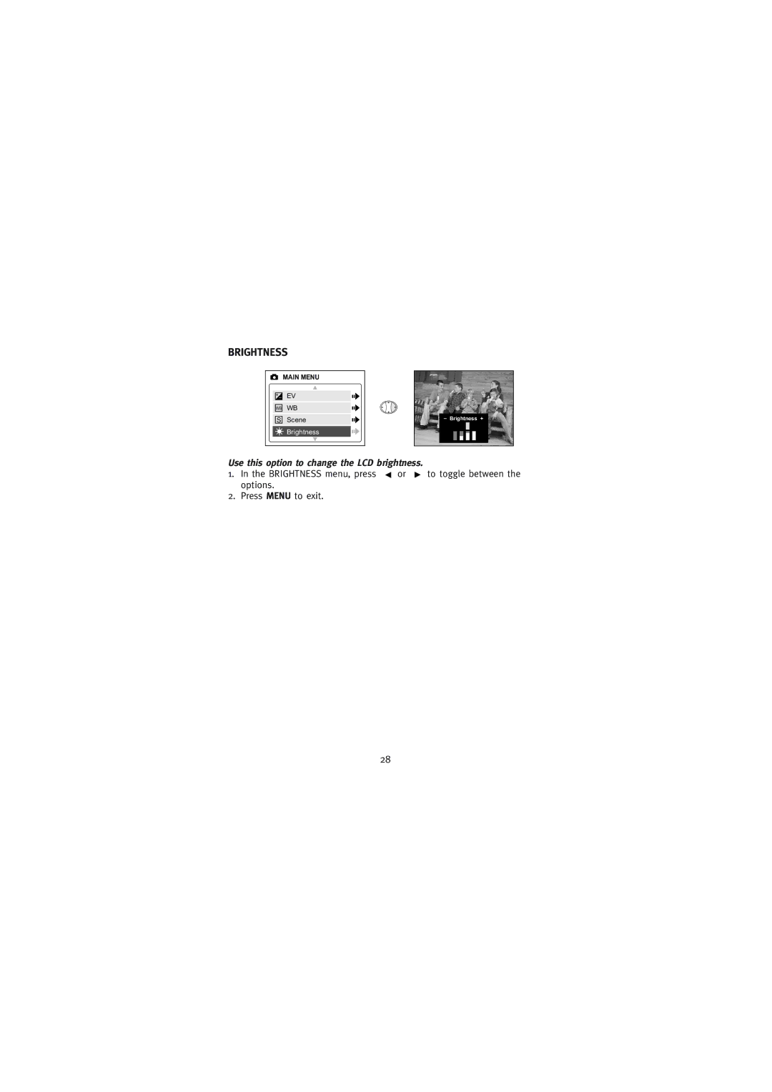 Concord Camera Duo 2000 manual Brightness, Use this option to change the LCD brightness 