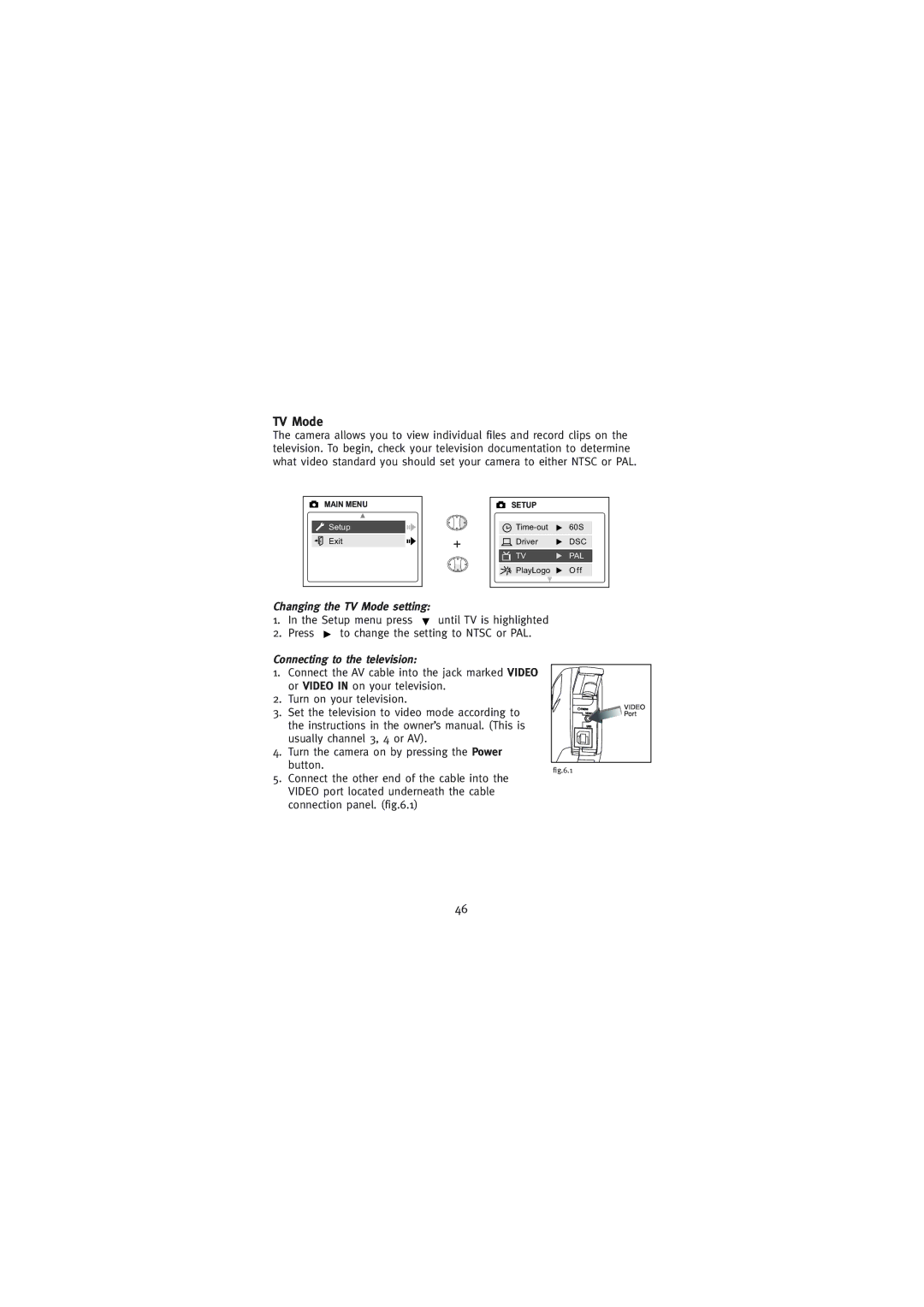 Concord Camera Duo 2000 manual Changing the TV Mode setting, Connecting to the television 