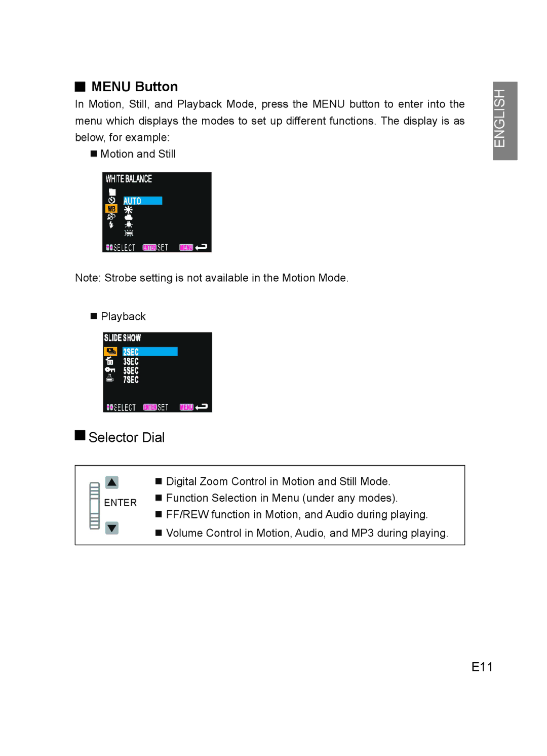 Concord Camera DV2020 manual Menu Button, E11 