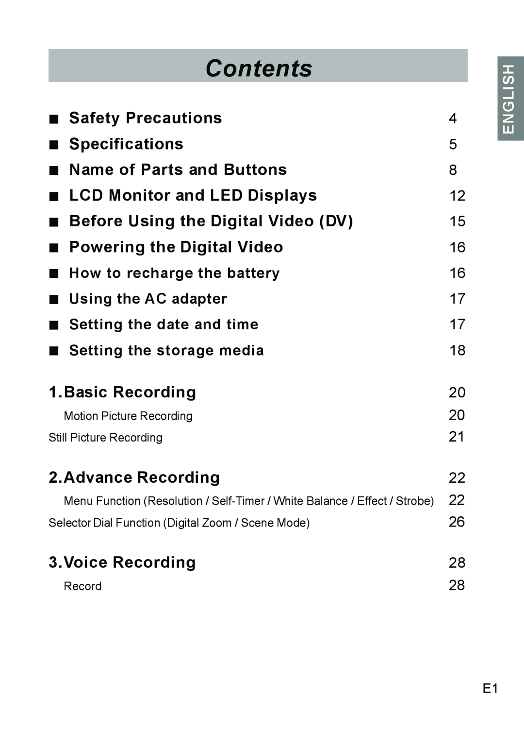 Concord Camera DV2020 manual Contents 