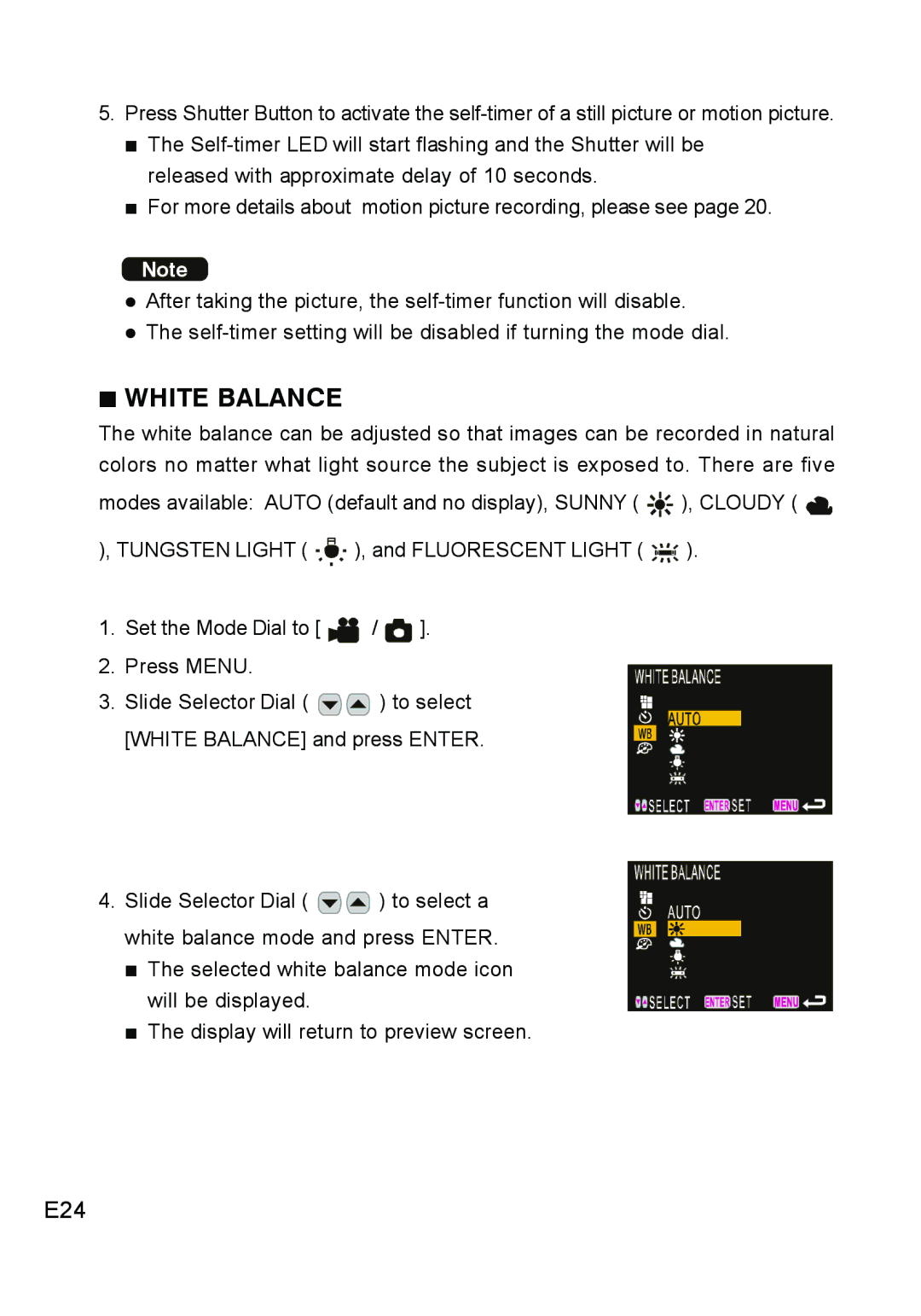 Concord Camera DV2020 manual „ White Balance, E24 