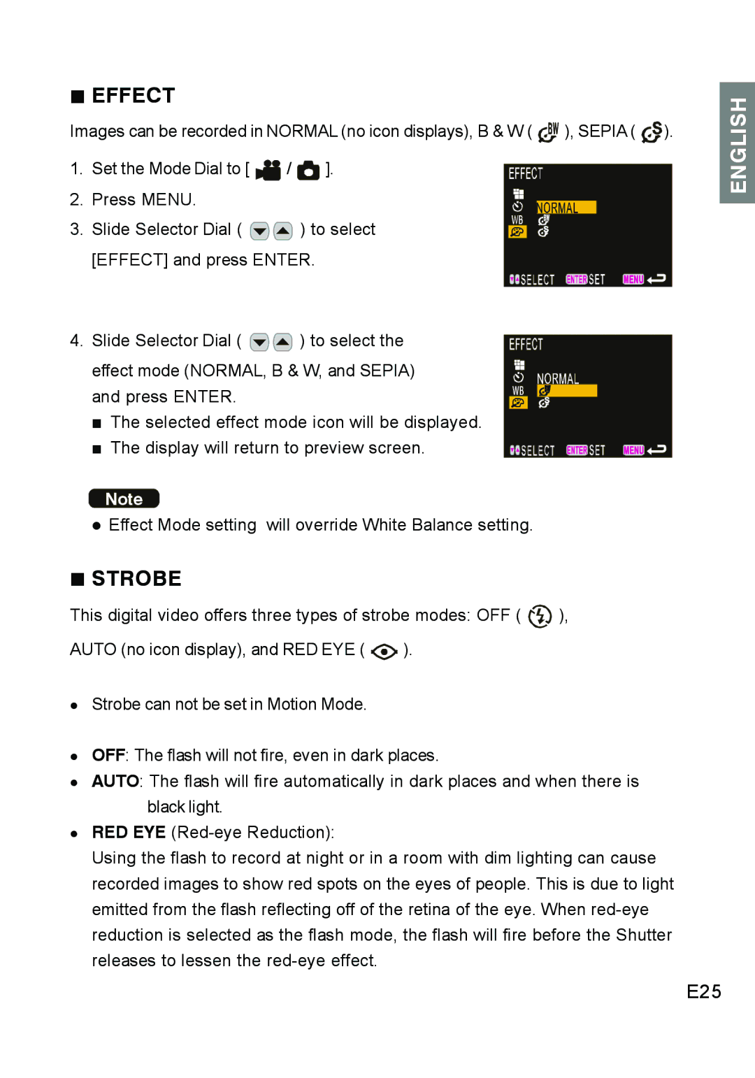 Concord Camera DV2020 manual „ Effect, E25 