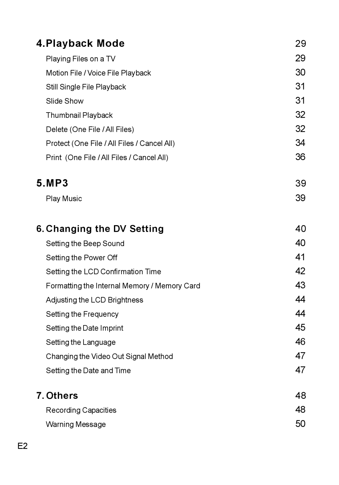 Concord Camera DV2020 manual Playback Mode, MP3, Changing the DV Setting, Others 