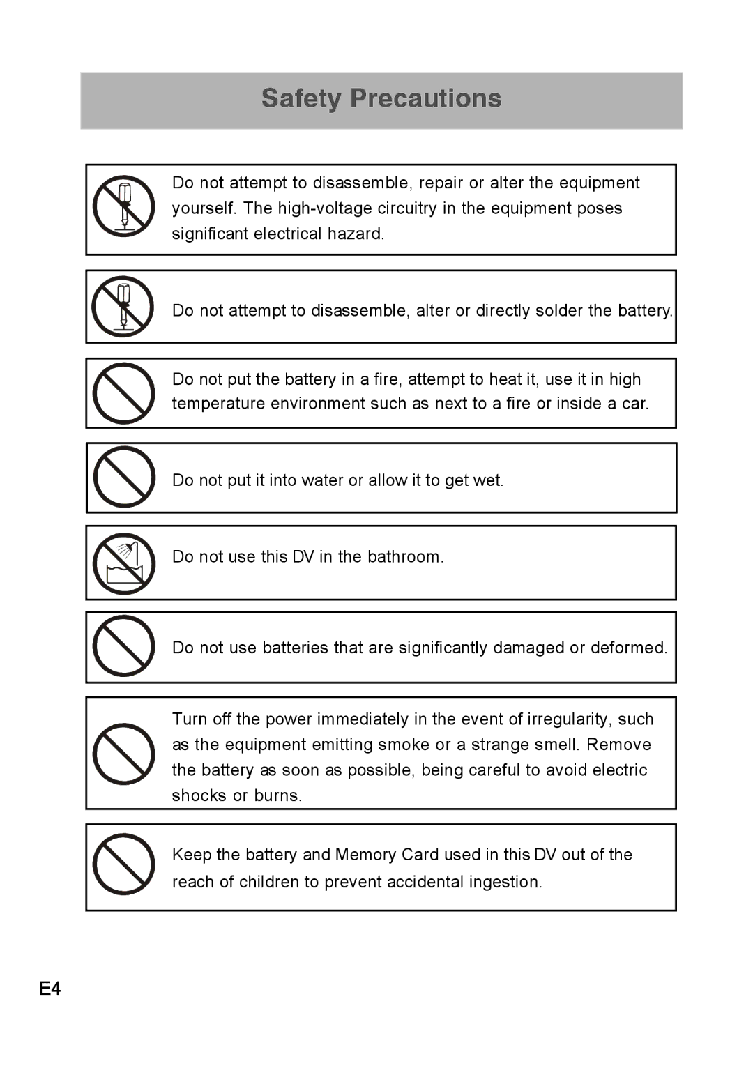 Concord Camera DV2020 manual Safety Precautions 