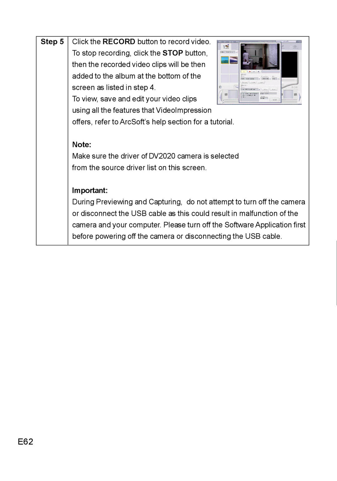 Concord Camera DV2020 manual E62, Step 