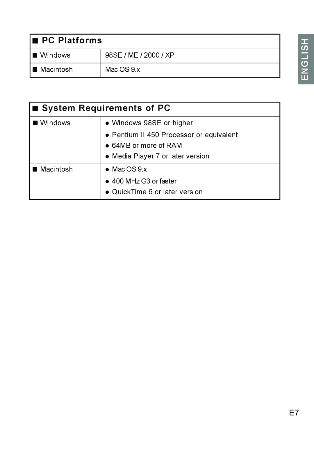 Concord Camera DV2020 manual „ PC Platforms, „ System Requirements of PC 