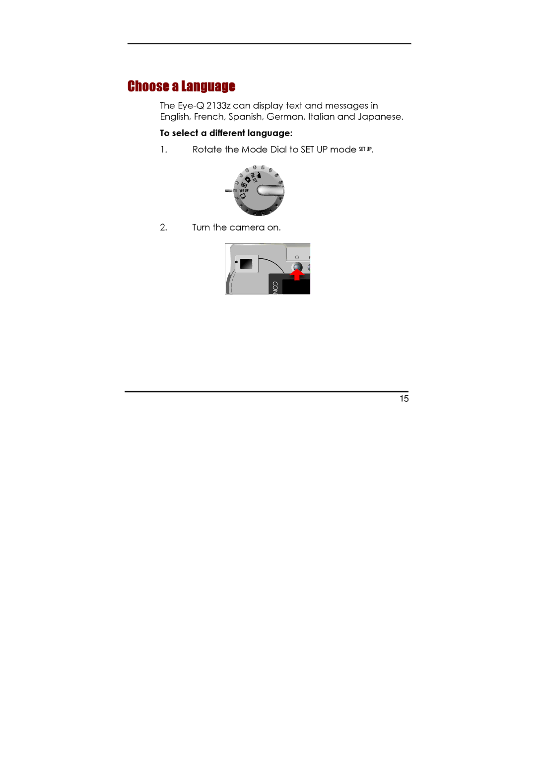 Concord Camera Eye-Q 2133z manual Choose a Language, To select a different language 