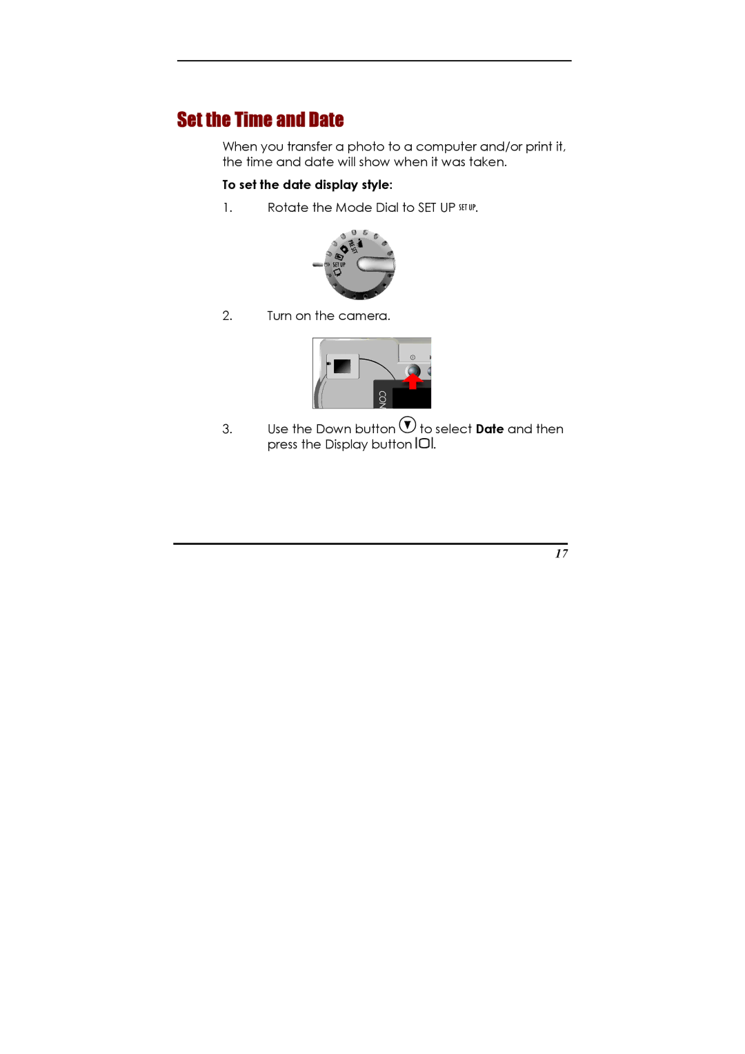 Concord Camera Eye-Q 2133z manual Set the Time and Date, To set the date display style 