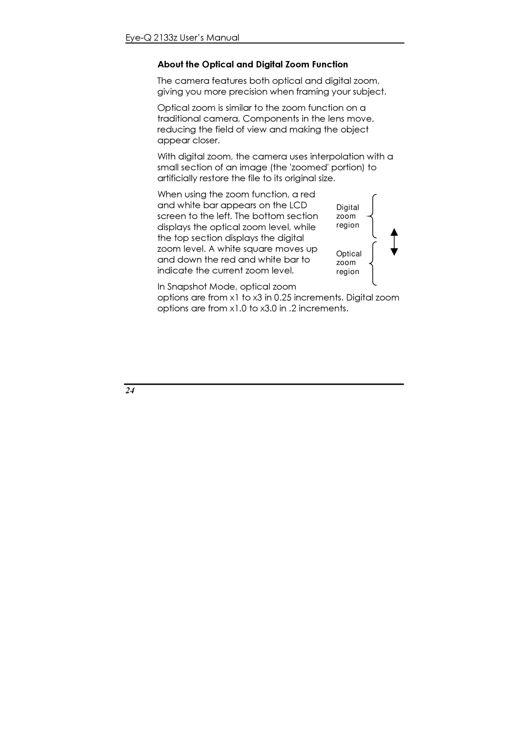 Concord Camera Eye-Q 2133z manual About the Optical and Digital Zoom Function 