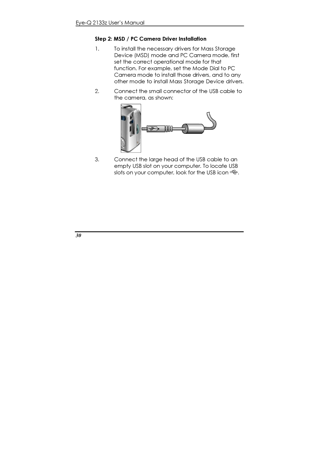 Concord Camera Eye-Q 2133z manual MSD / PC Camera Driver Installation 