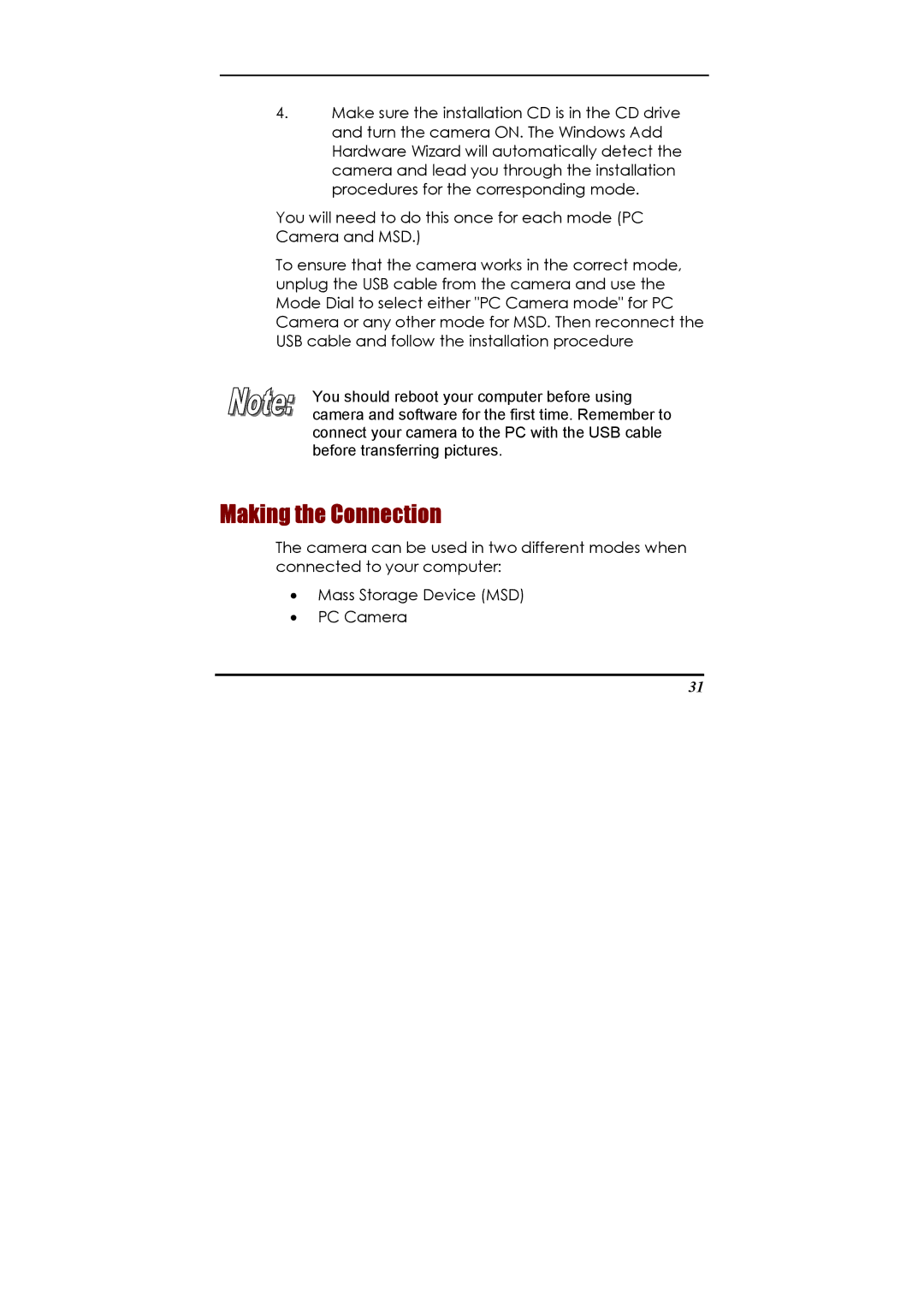 Concord Camera Eye-Q 2133z manual Making the Connection 